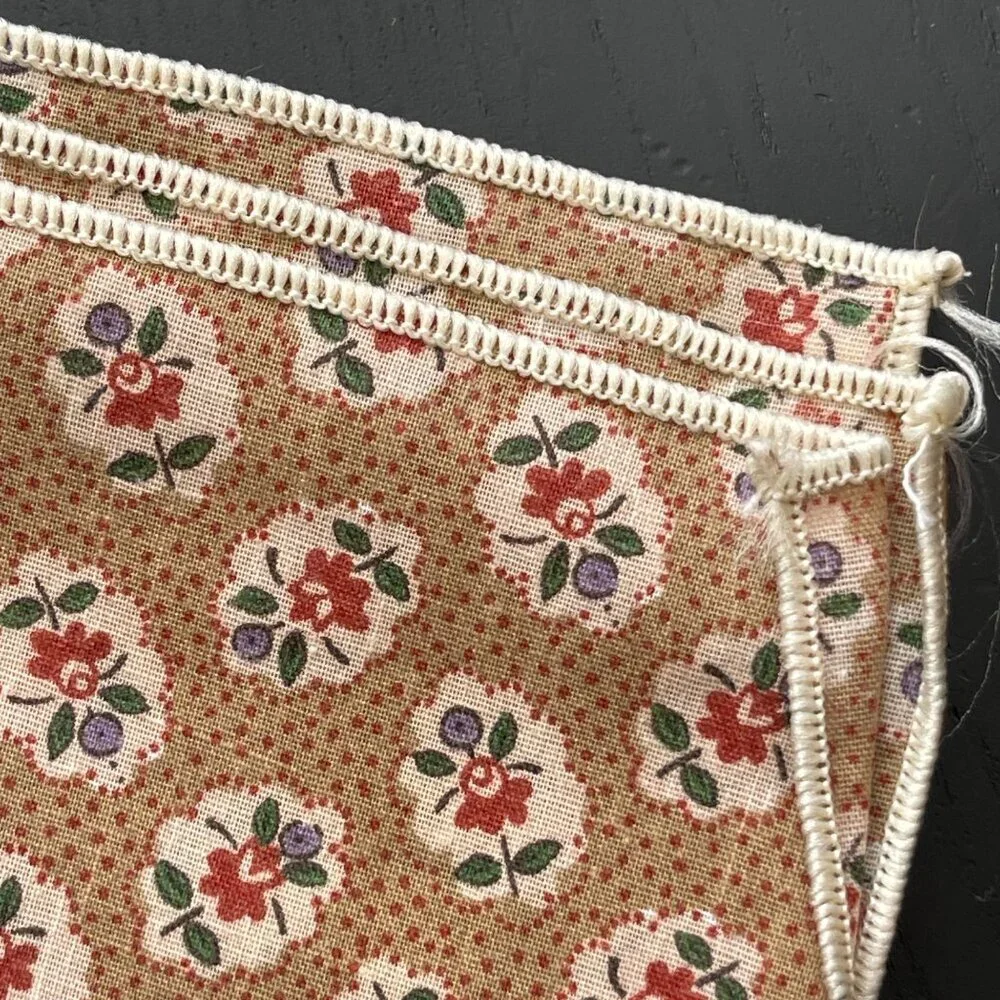 VTG Cloth Napkins Rust Blue Brown Set of 4 Small Floral Square 16